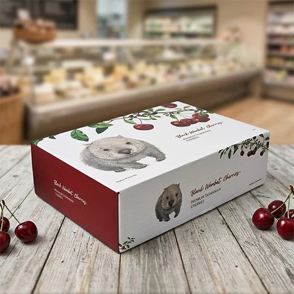 Premium corrugated Cherries Gift Box with handle for retail display Premium corrugated Cherries Gift Box with handle for retail display
